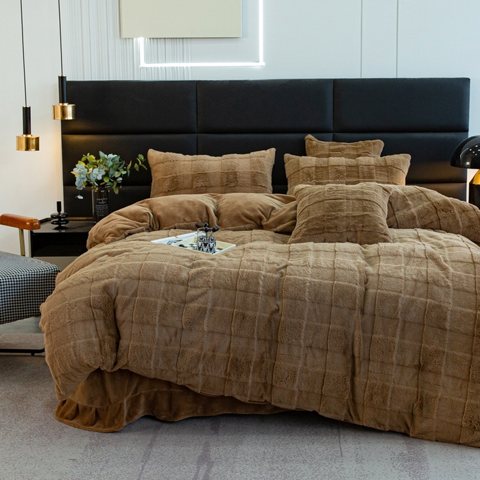 91家纺网 家纺一手货源 找家纺 邦妮2024新款立体兔兔绒牛奶绒四件套 雅致咖