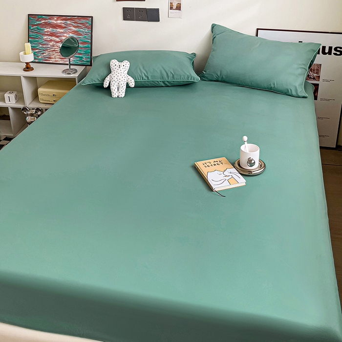 91家纺网 家纺一手货源 找家纺 蓝淋家纺 2023新款新品床笠 豆绿