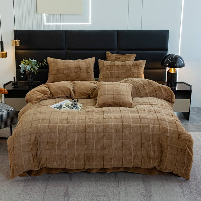 91家纺网 家纺一手货源 找家纺 邦妮2024新款立体兔兔绒牛奶绒四件套 雅致咖