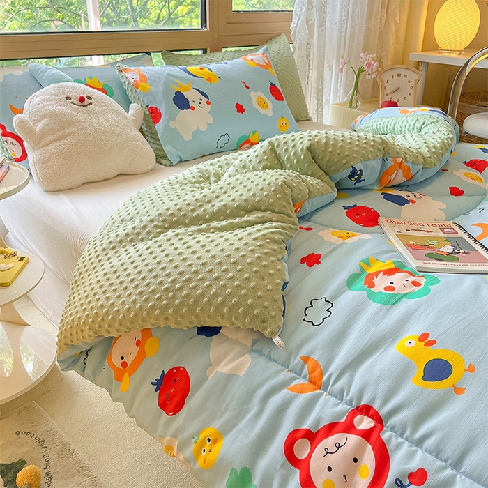 91家纺网 家纺一手货源 找家纺 雅蔓依 2025新款水洗棉麻3D豆豆绒冬被 儿童乐园