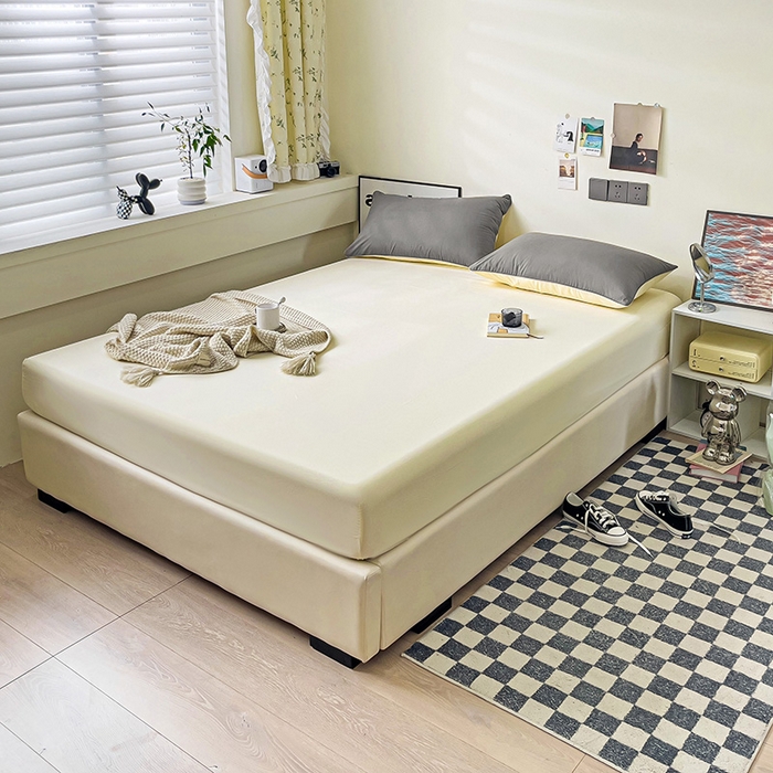 91家纺网 家纺一手货源 找家纺 蓝淋家纺 2023新款新品床笠 银灰米