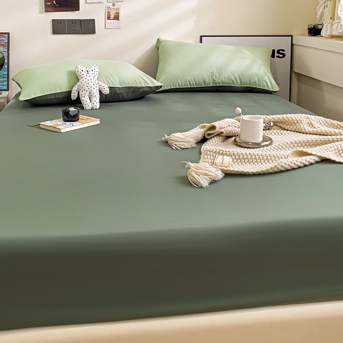 91家纺网 家纺一手货源 找家纺 蓝淋家纺 2023新款新品床笠 奶绿深绿