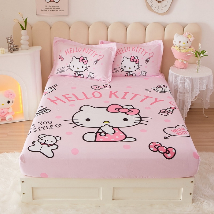 91家纺网 家纺一手货源 找家纺 蘭菲 2023新款三丽鸥全棉单床笠 甜心KT