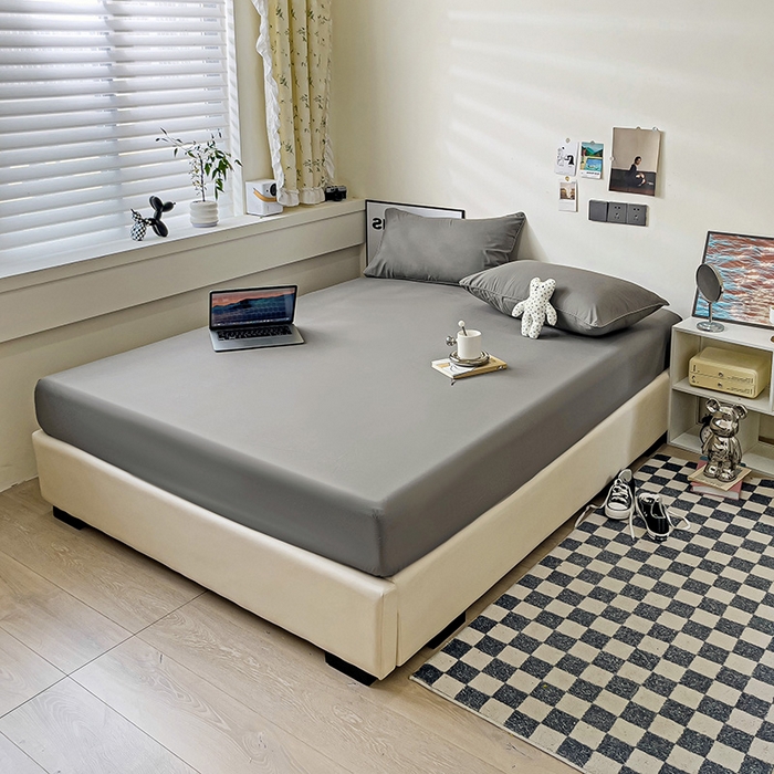 91家纺网 家纺一手货源 找家纺 蓝淋家纺 2023新款新品床笠 浅灰