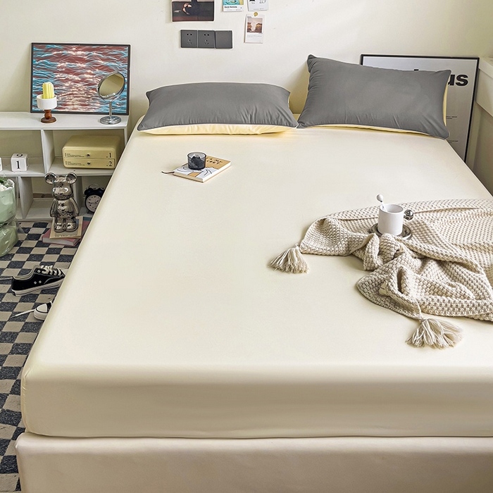 91家纺网 家纺一手货源 找家纺 蓝淋家纺 2023新款新品床笠 银灰米