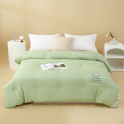 91家纺网 家纺一手货源 找家纺 芯恋家居 2025新款水洗100％新疆长绒棉棉花被 抹茶绿