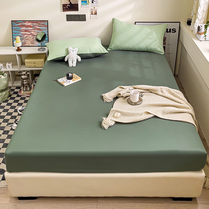 91家纺网 家纺一手货源 找家纺 蓝淋家纺 2023新款新品床笠 奶绿深绿