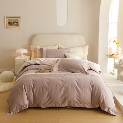 艾莱家纺 2023新款A类秋恋磨毛刺绣四件套 秋恋-烟灰紫