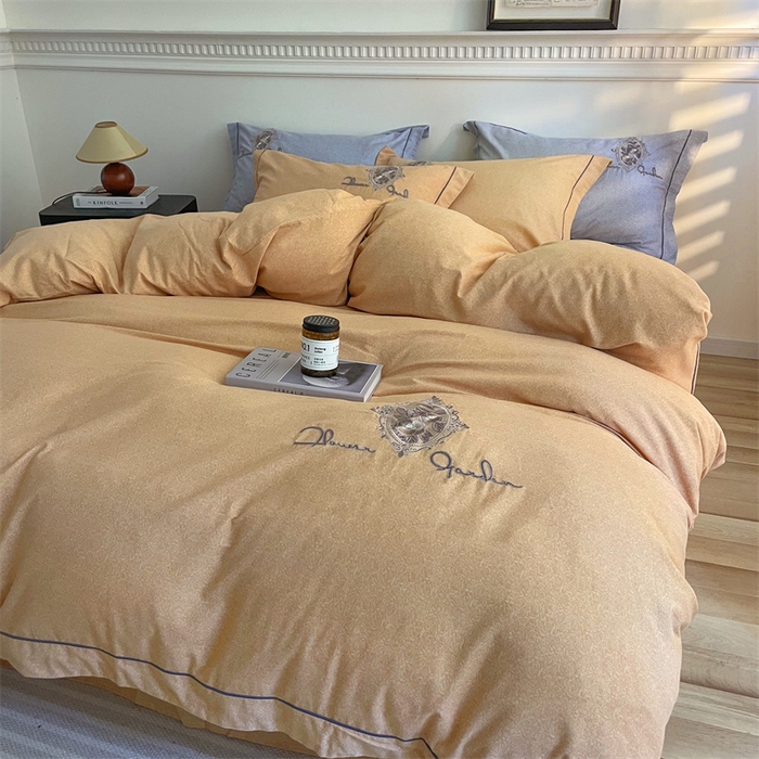 91家纺网 家纺一手货源 找家纺 艾莱家纺 2023新款A类新疆长绒棉加厚柔顺磨毛四件套 维特利-浅桔