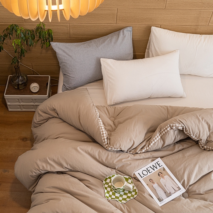 91家纺网 家纺一手货源 找家纺 子由2023子由家居无印风棋盘格立体边大豆纤维冬被 棋盘格-米驼