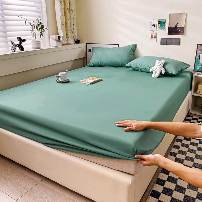 91家纺网 家纺一手货源 找家纺 蓝淋家纺 2023新款新品床笠 豆绿