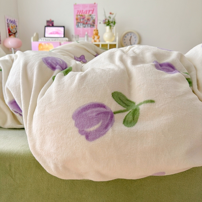 91家纺网 家纺一手货源 找家纺 呗旺鹿 2023新款高克重加厚印花牛奶绒四件套直播 郁金香