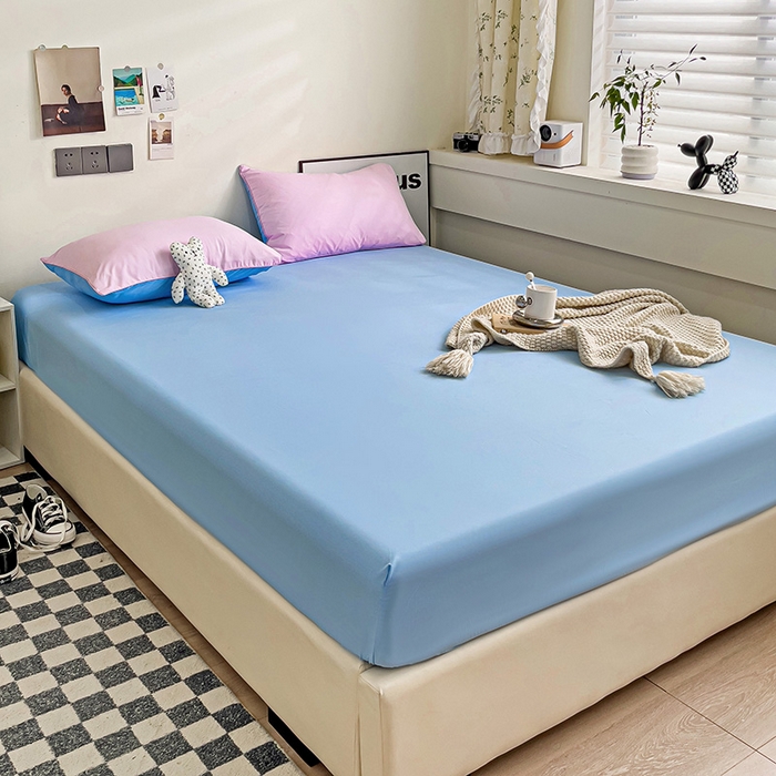 91家纺网 家纺一手货源 找家纺 蓝淋家纺 2023新款新品床笠 粉色蓝