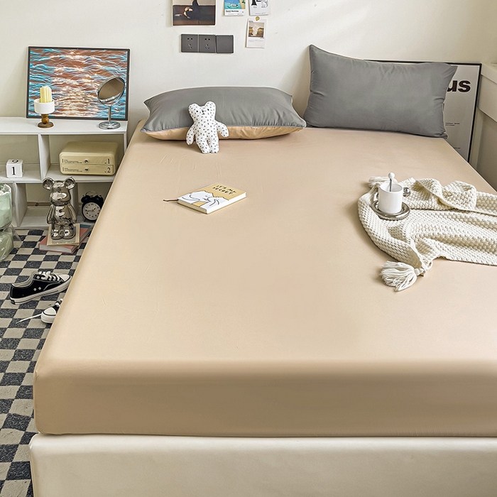 91家纺网 家纺一手货源 找家纺 蓝淋家纺 2023新款新品床笠 浅灰奶茶