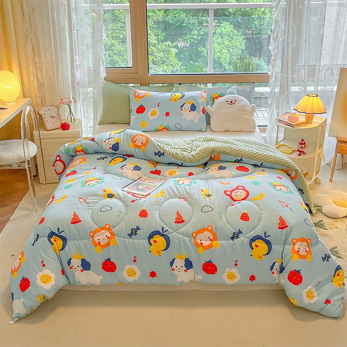 91家纺网 家纺一手货源 找家纺 雅蔓依 2025新款水洗棉麻3D豆豆绒冬被 儿童乐园