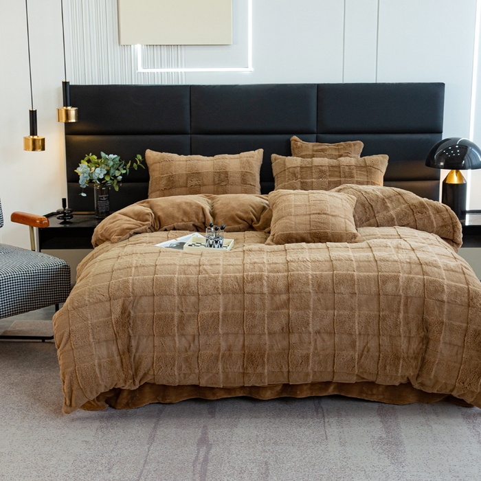 91家纺网 家纺一手货源 找家纺 邦妮2024新款立体兔兔绒牛奶绒四件套 雅致咖