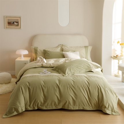 艾莱家纺 2023新款A类秋恋磨毛刺绣四件套 秋恋-豆蔻绿