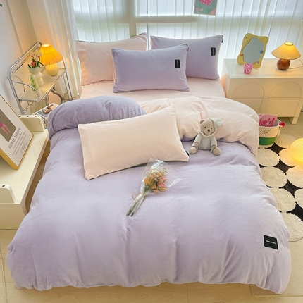 91家纺网 家纺一手货源 找家纺 （总）大元 2025新款素色双拼牛奶绒四件套