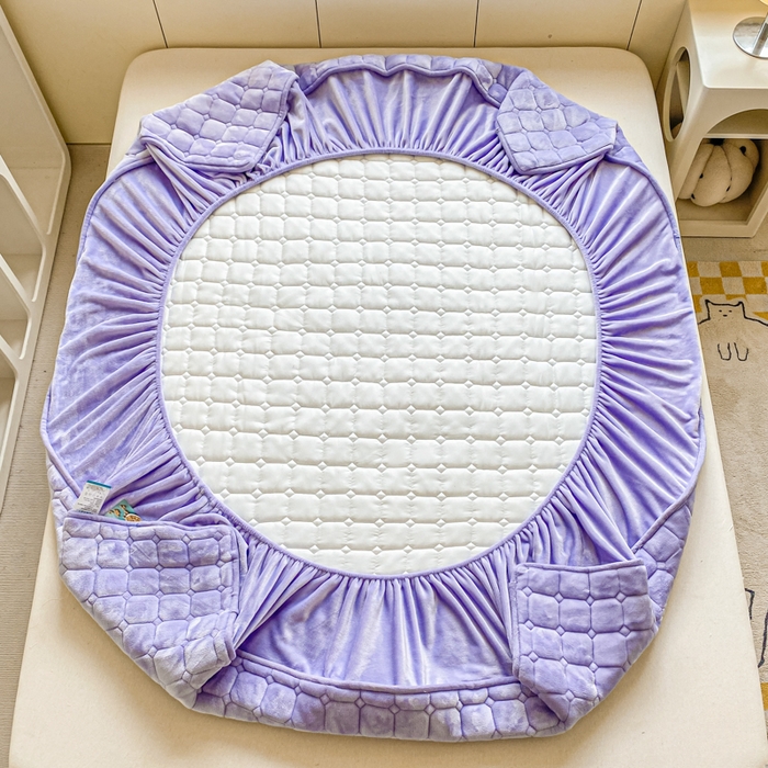 91家纺网 家纺一手货源 找家纺 卡伦家纺  2025新款A类牛奶绒大豆纤维抗菌夹棉床笠 高贵紫