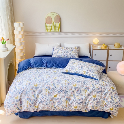 91家纺网 家纺一手货源 找家纺 珺柔家纺 2023新款全棉加豆豆牛奶绒四件套 莫妮卡