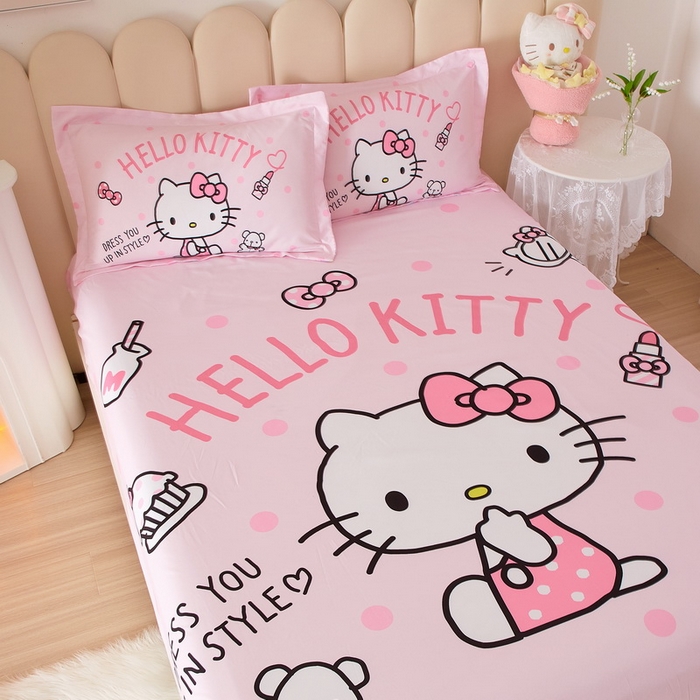 91家纺网 家纺一手货源 找家纺 蘭菲 2023新款三丽鸥全棉单床笠 甜心KT