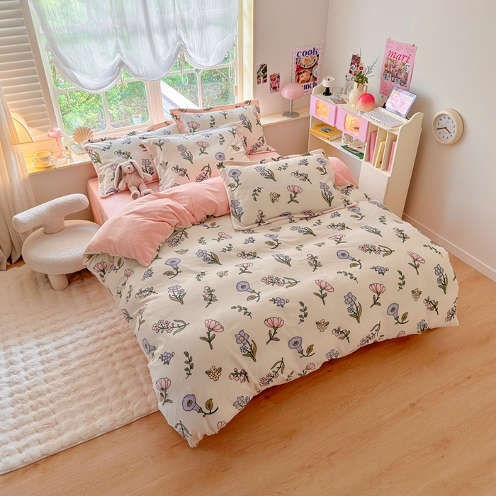 91家纺网 家纺一手货源 找家纺 呗旺鹿 2023新款高克重加厚印花牛奶绒四件套直播 知蕊