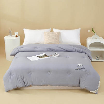 91家纺网 家纺一手货源 找家纺 芯恋家居 2025新款水洗100％新疆长绒棉棉花被 优雅灰