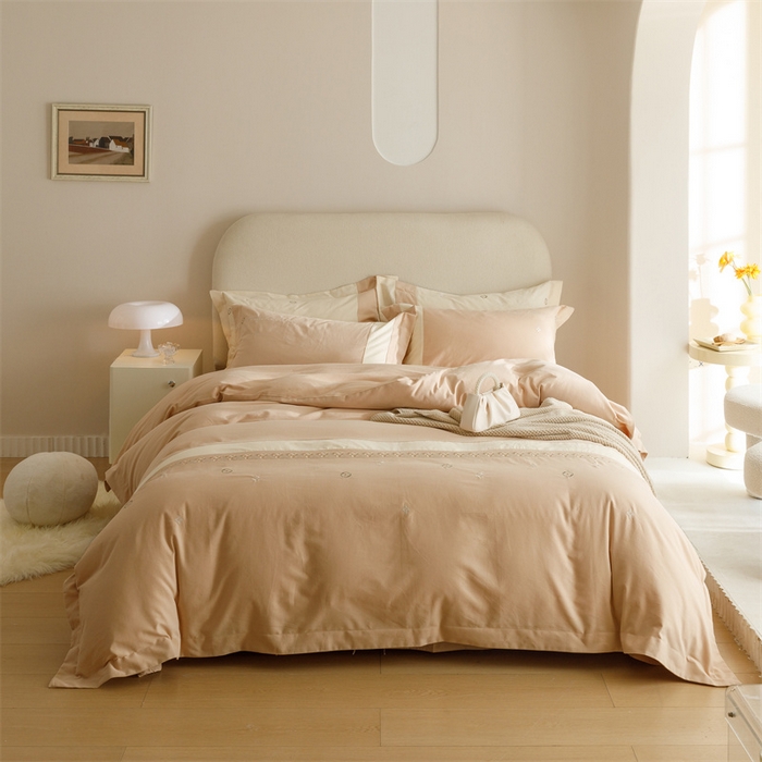 91家纺网 家纺一手货源 找家纺 艾莱家纺 2023新款A类秋恋磨毛刺绣四件套 秋恋-奶咖