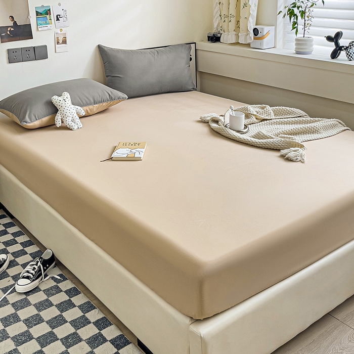 91家纺网 家纺一手货源 找家纺 蓝淋家纺 2023新款新品床笠 浅灰奶茶