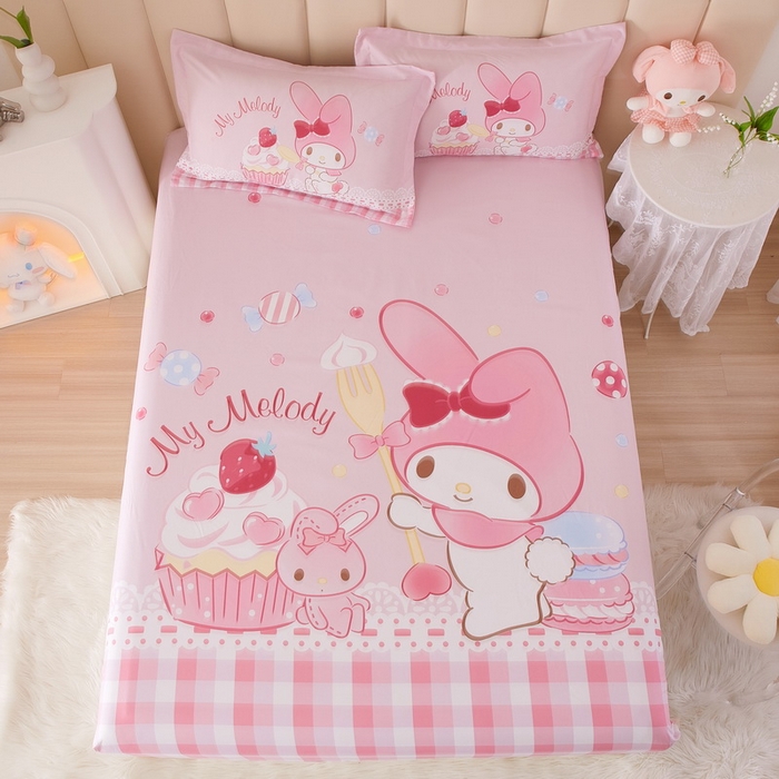 91家纺网 家纺一手货源 找家纺 蘭菲 2023新款三丽鸥全棉单床笠 节日快乐