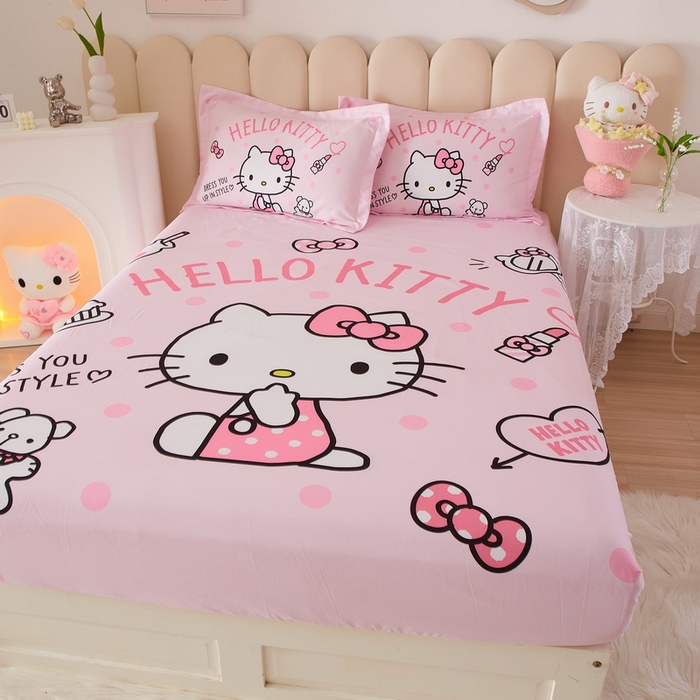 91家纺网 家纺一手货源 找家纺 蘭菲 2023新款三丽鸥全棉单床笠 甜心KT