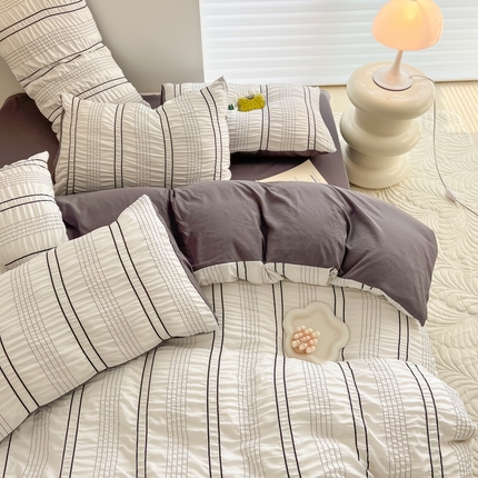 91家纺网 家纺一手货源 找家纺 （总）韩都家居 2023新款A类皱皱泡泡纱水洗棉简约款纯色四件套