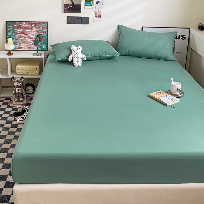 91家纺网 家纺一手货源 找家纺 蓝淋家纺 2023新款新品床笠 豆绿