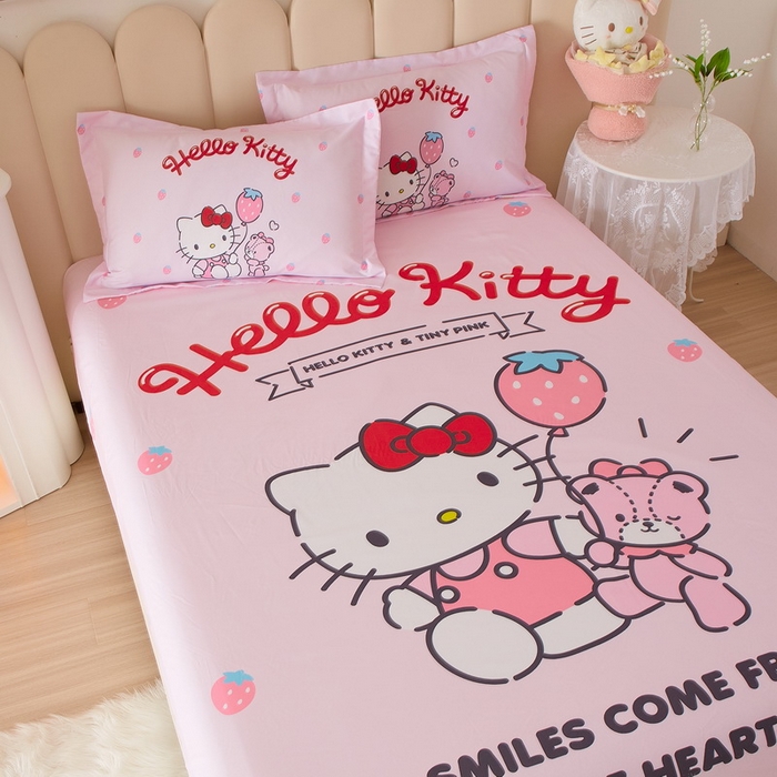 91家纺网 家纺一手货源 找家纺 蘭菲 2023新款三丽鸥全棉单床笠 草莓派