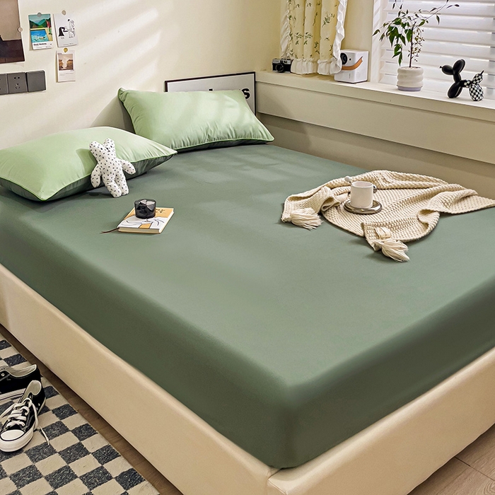 91家纺网 家纺一手货源 找家纺 蓝淋家纺 2023新款新品床笠 奶绿深绿