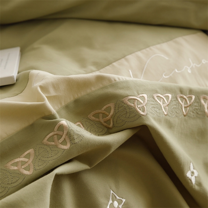 91家纺网 家纺一手货源 找家纺 艾莱家纺 2023新款A类秋恋磨毛刺绣四件套 秋恋-豆蔻绿