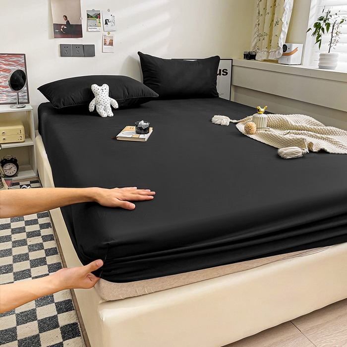 91家纺网 家纺一手货源 找家纺 蓝淋家纺 2023新款新品床笠 纯黑