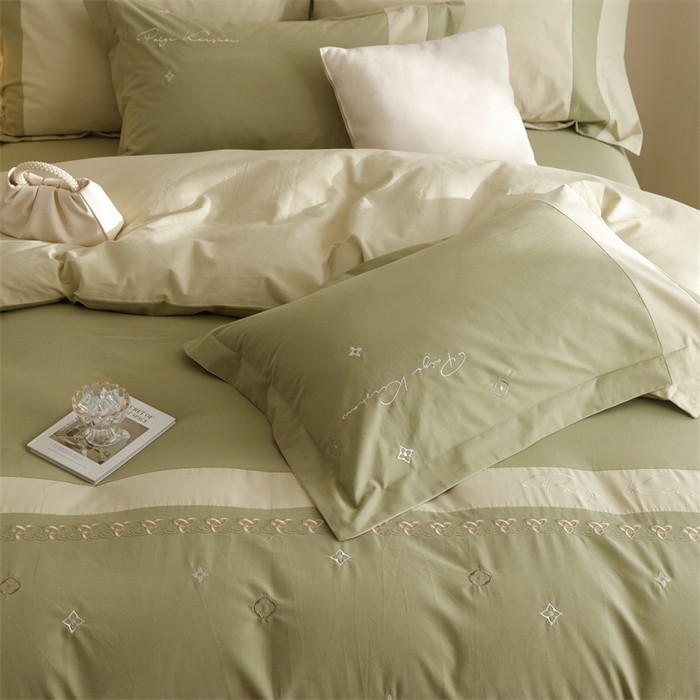 91家纺网 家纺一手货源 找家纺 艾莱家纺 2023新款A类秋恋磨毛刺绣四件套 秋恋-豆蔻绿