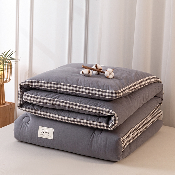 91家纺网 家纺一手货源 找家纺 子由2023子由家居无印风棋盘格立体边大豆纤维冬被 棋盘格-暗灰
