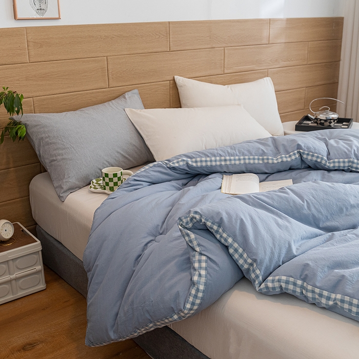 91家纺网 家纺一手货源 找家纺 子由2023子由家居无印风棋盘格立体边大豆纤维冬被 棋盘格-浅蓝