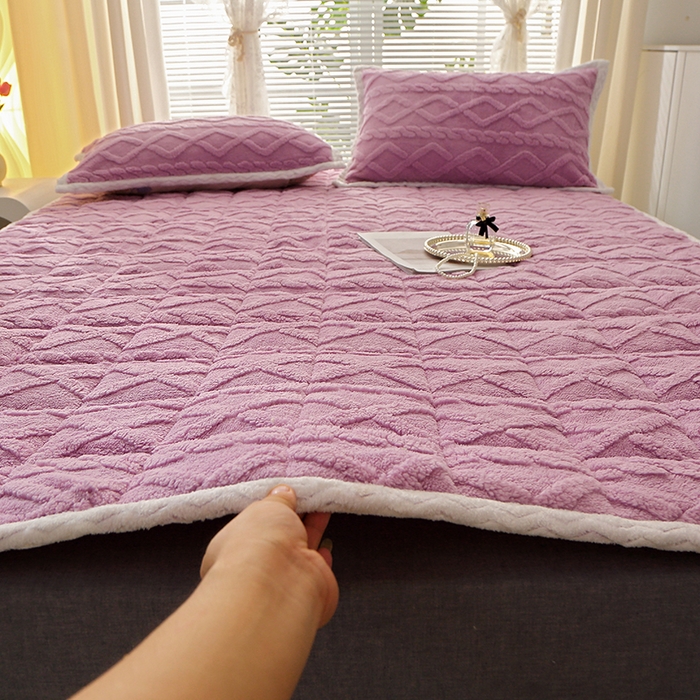 91家纺网 家纺一手货源 找家纺 牛魔王家居 2023新款塔芙绒床垫软床垫可机洗薄垫 紫色