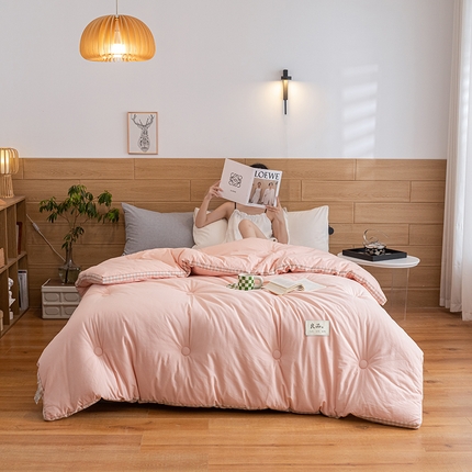 子由2023子由家居无印风棋盘格立体边大豆纤维冬被 棋盘格-浅粉