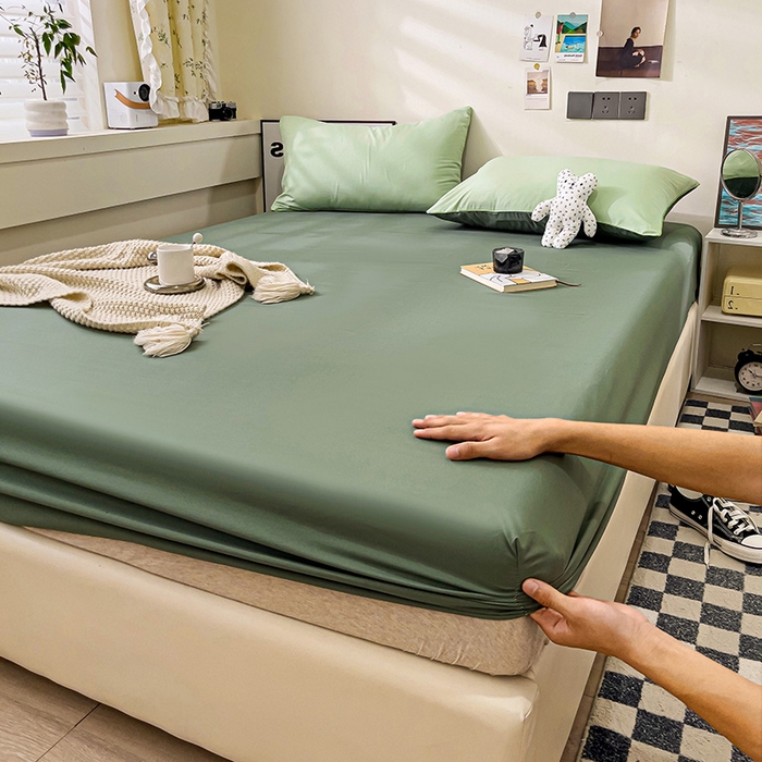 91家纺网 家纺一手货源 找家纺 蓝淋家纺 2023新款新品床笠 奶绿深绿