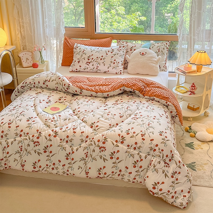 91家纺网 家纺一手货源 找家纺 雅蔓依 2025新款水洗棉麻3D豆豆绒冬被 红豆缘