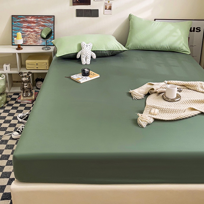 91家纺网 家纺一手货源 找家纺 蓝淋家纺 2023新款新品床笠 奶绿深绿