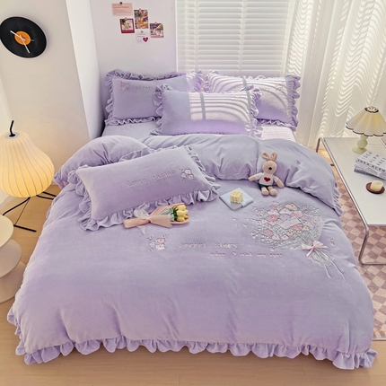 91家纺网 家纺一手货源 找家纺 （总）星尚 2023新款全消光230g牛奶绒四件套-绚丽花语