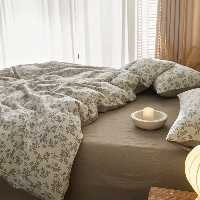 91家纺网 家纺一手货源 找家纺 梦享生活家居 2023新款双层提花四件套 枝上花-卡其