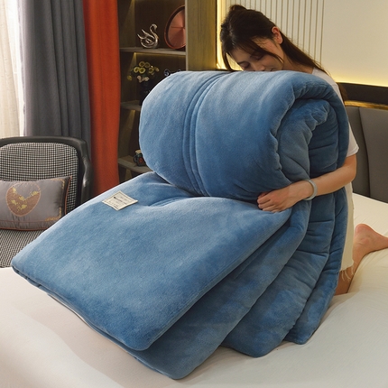 恋之巢 2024新款牛奶绒羊羔绒冬被 双面牛奶绒   宾利蓝竖条