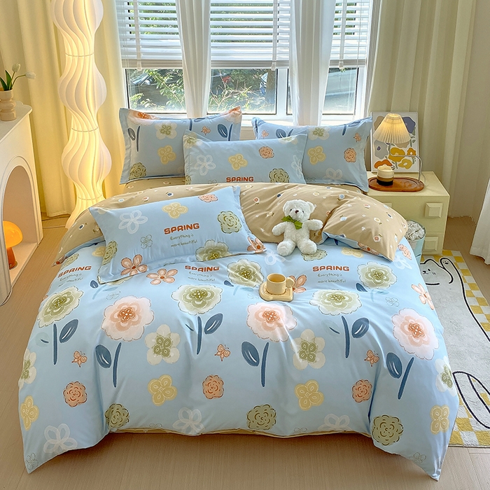 91家纺网 家纺一手货源 找家纺 艾橙家纺 2023新款秋冬新款140g植物羊绒磨毛四件套 花儿乐团