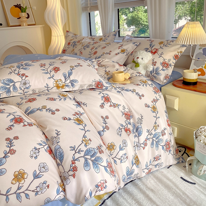 91家纺网 家纺一手货源 找家纺 艾橙家纺 2023新款秋冬新款140g植物羊绒磨毛四件套 明月花影